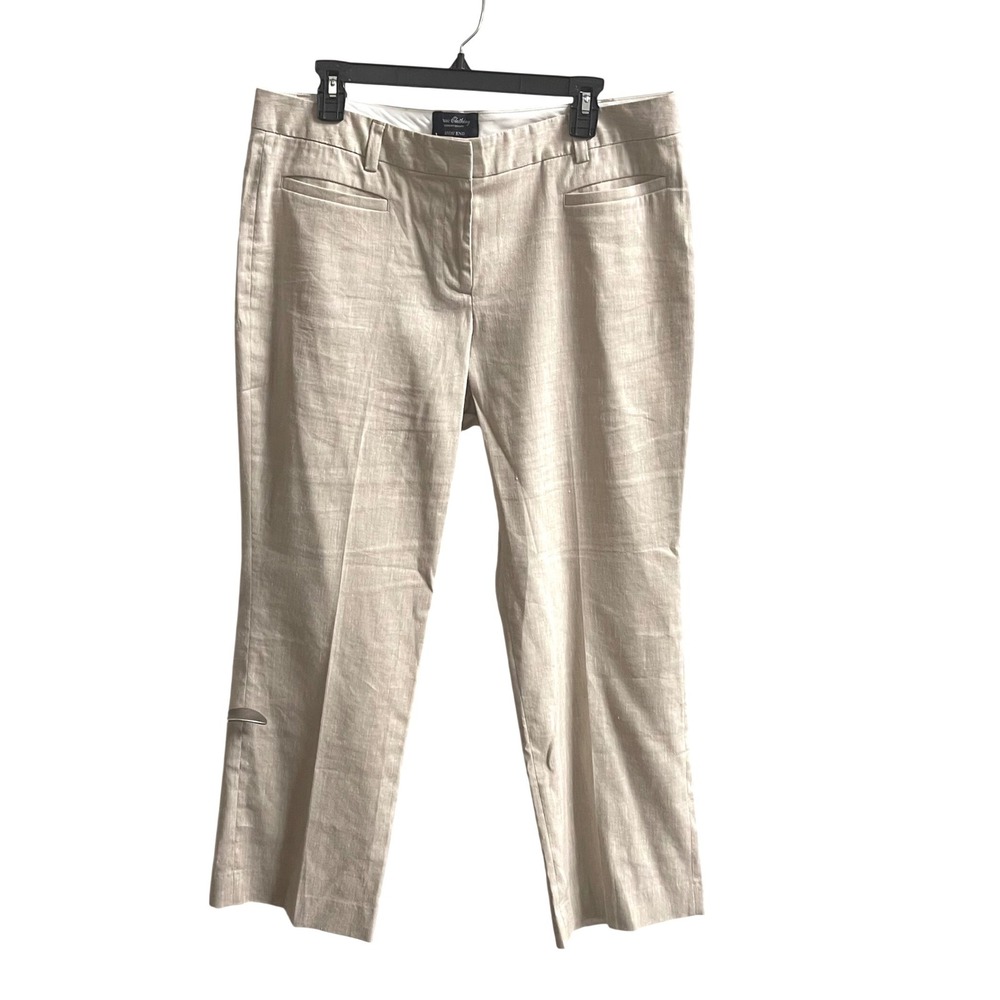 Lands' End Trouser Leg Pants Womens 14P Beige Linen Blend Mid Rise Coastal Work